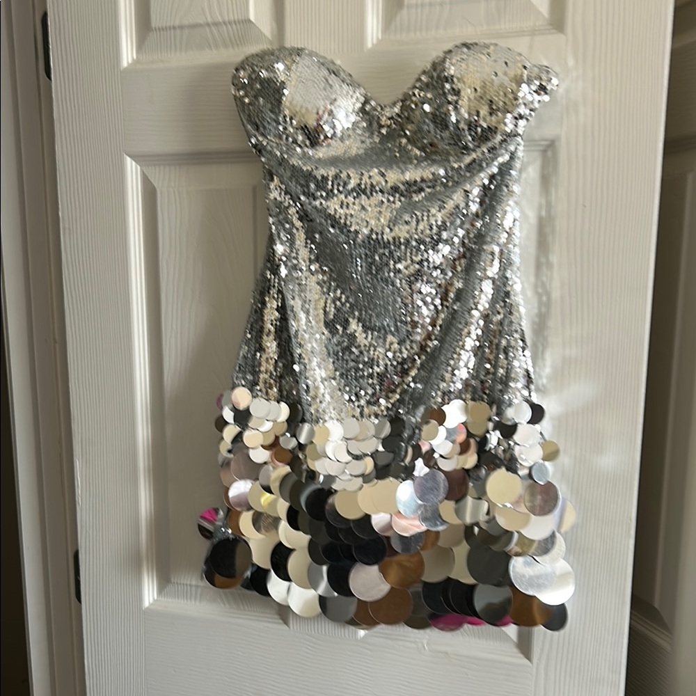 Fashion Nova Shimmering Silver Sequin Bustier Dress
